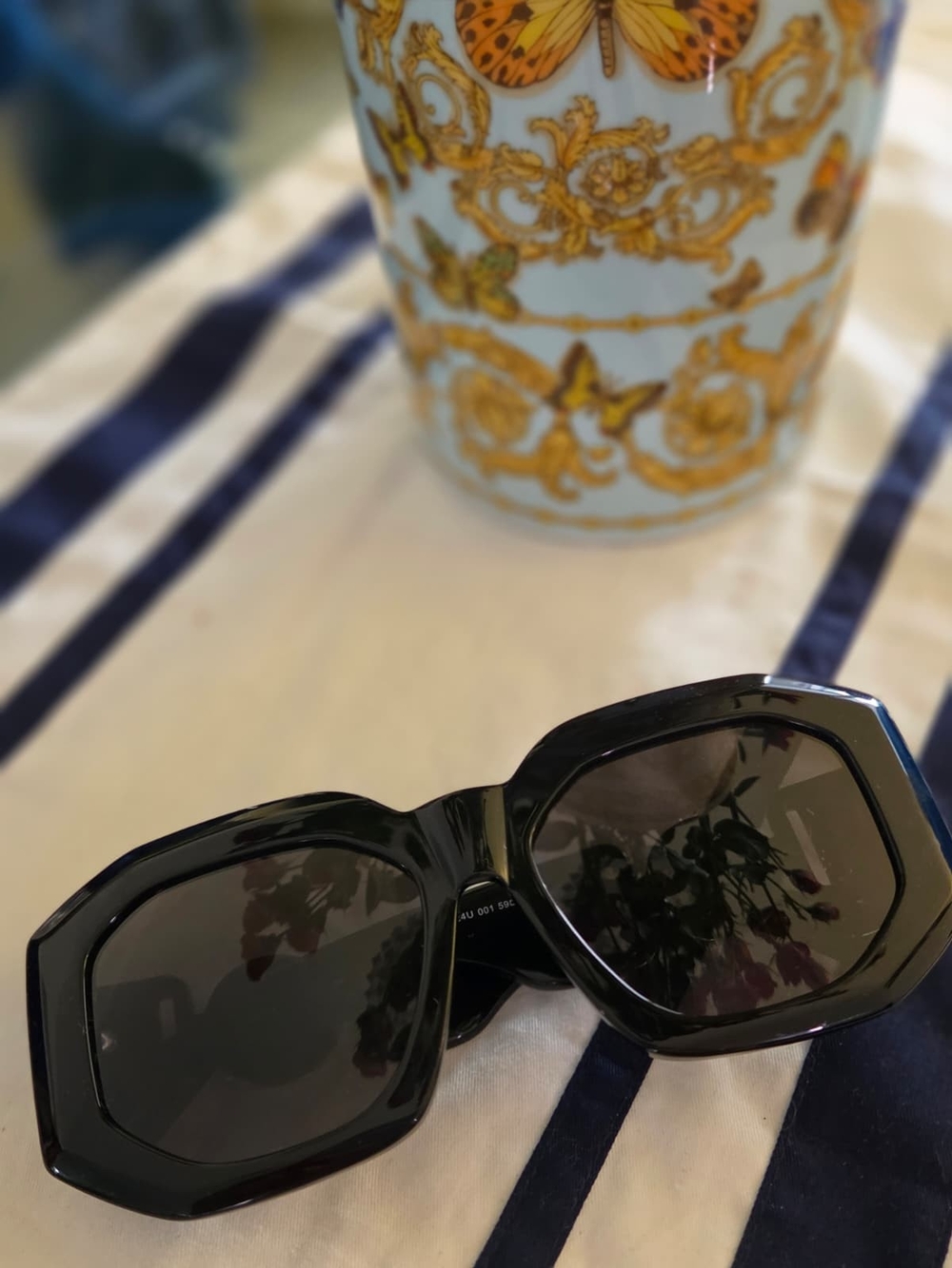 Versace Black Oversized Hexagonal Women's Sunglasses